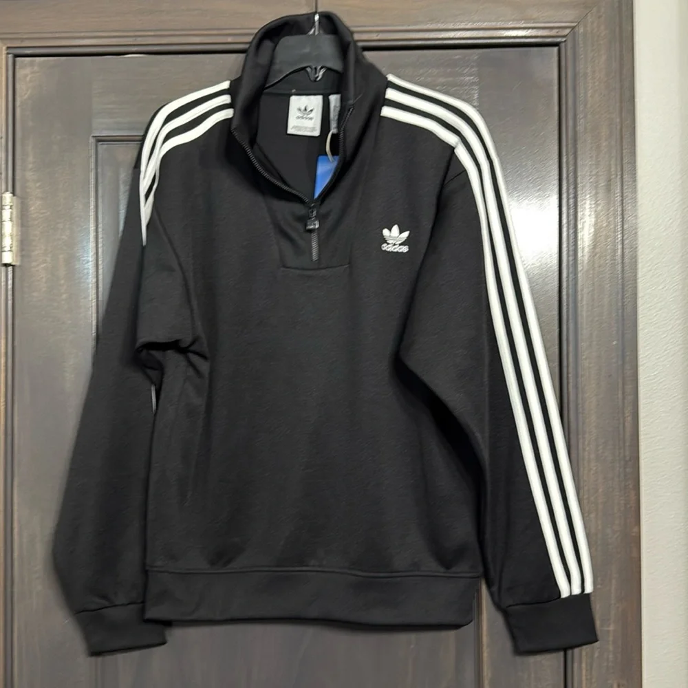 Adidas Originals NWT Black Funnel Neck Track Top Pullover Jacket, Men Size Small
